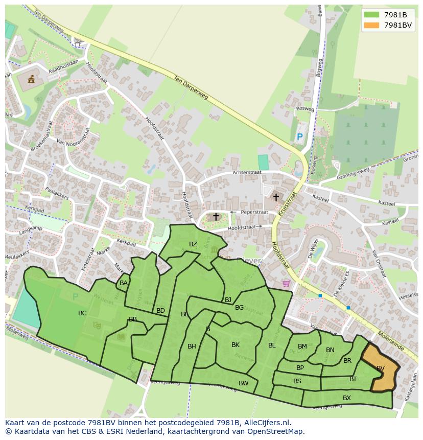 Afbeelding van het postcodegebied 7981 BV op de kaart.