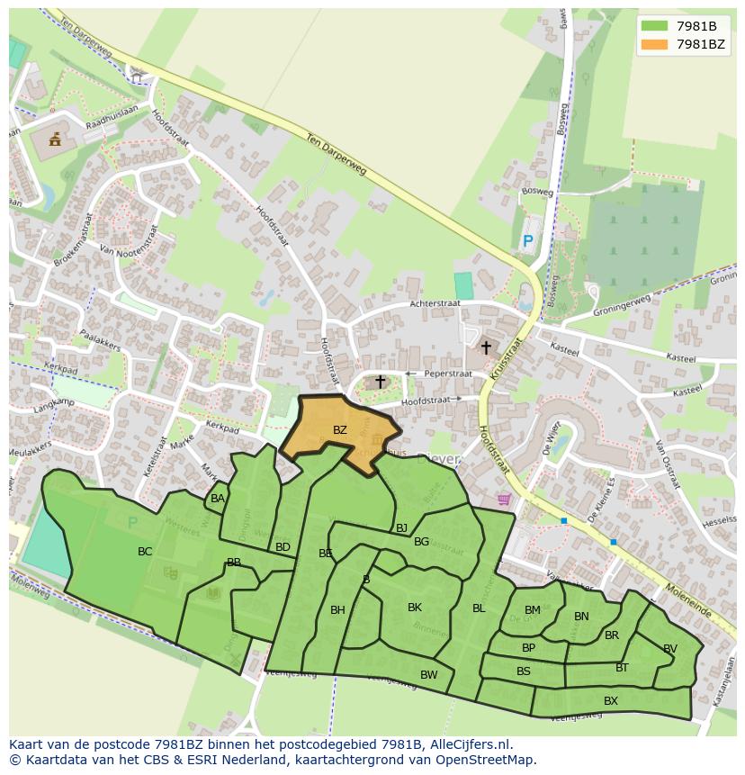 Afbeelding van het postcodegebied 7981 BZ op de kaart.