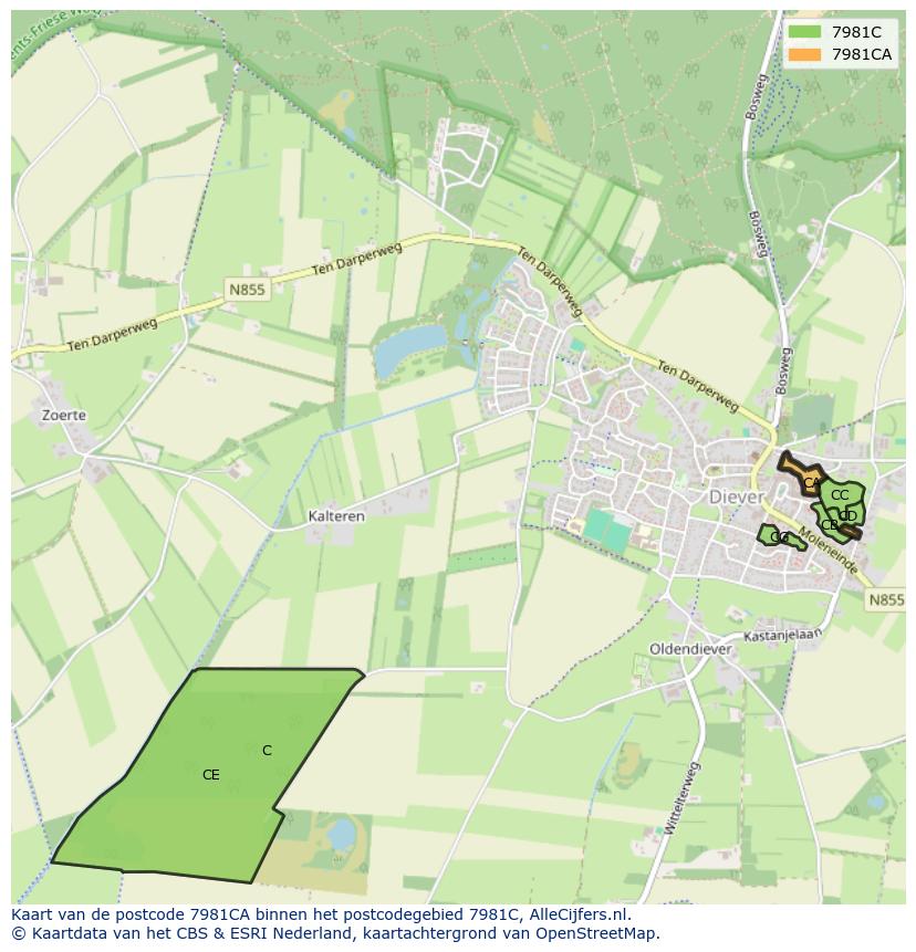 Afbeelding van het postcodegebied 7981 CA op de kaart.