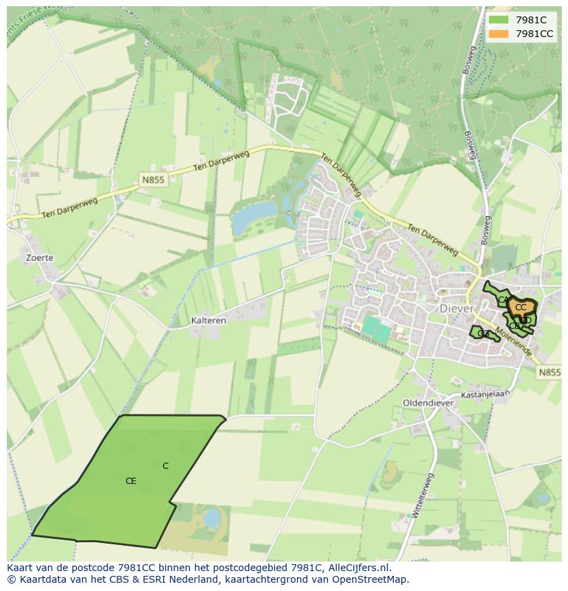 Afbeelding van het postcodegebied 7981 CC op de kaart.