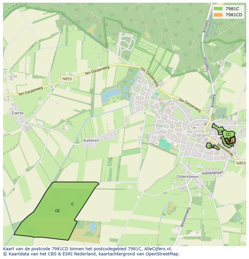 Afbeelding van het postcodegebied 7981 CD op de kaart.