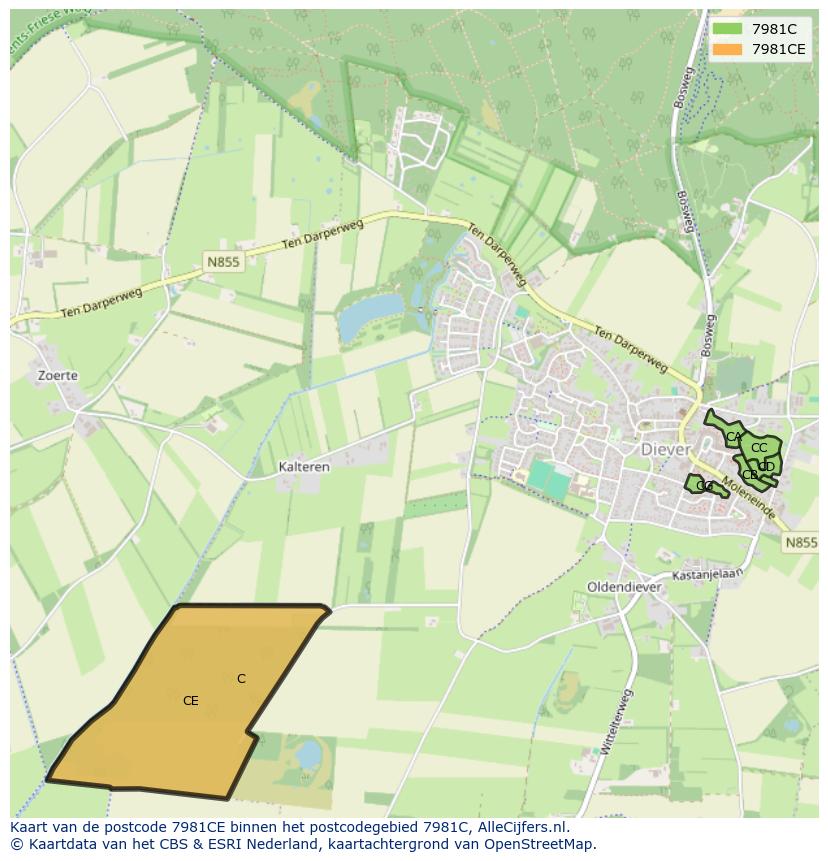 Afbeelding van het postcodegebied 7981 CE op de kaart.