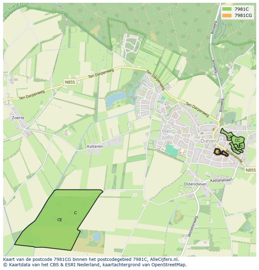 Afbeelding van het postcodegebied 7981 CG op de kaart.
