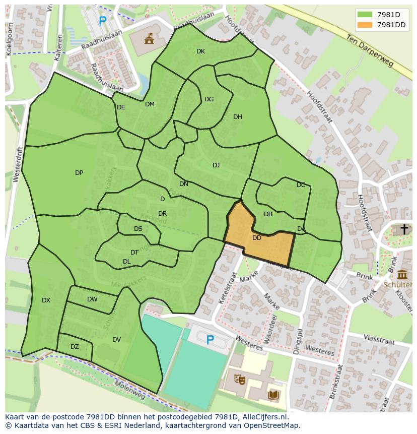 Afbeelding van het postcodegebied 7981 DD op de kaart.