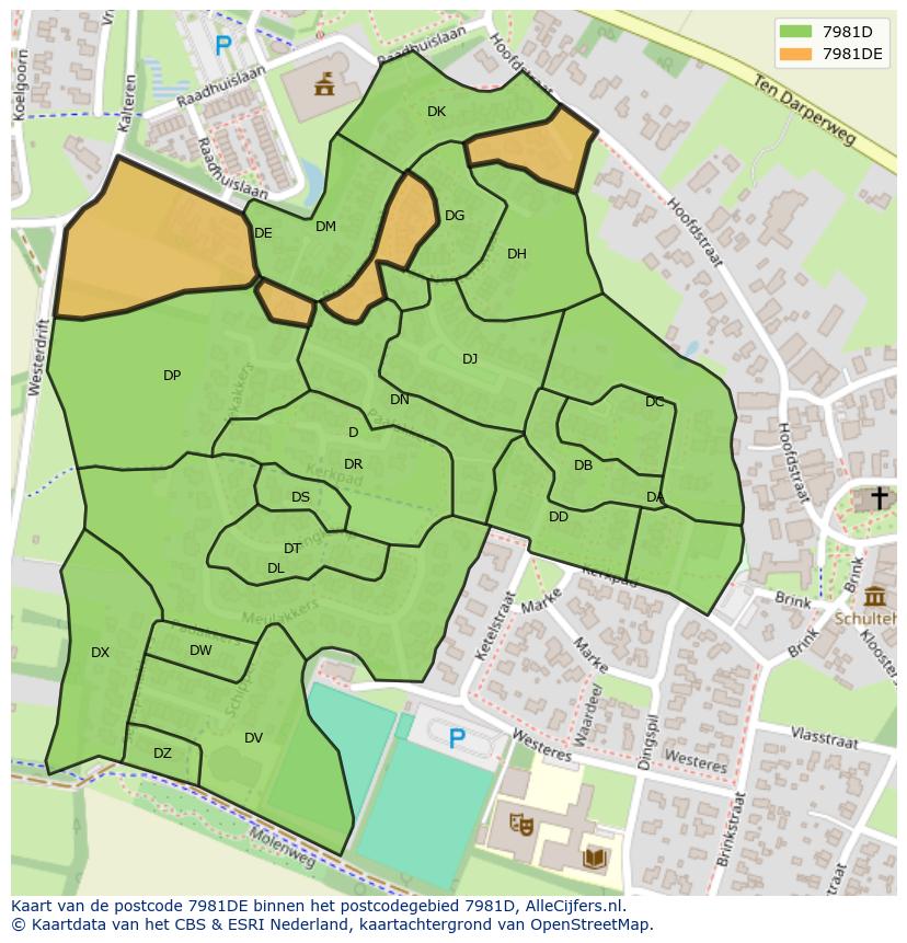 Afbeelding van het postcodegebied 7981 DE op de kaart.