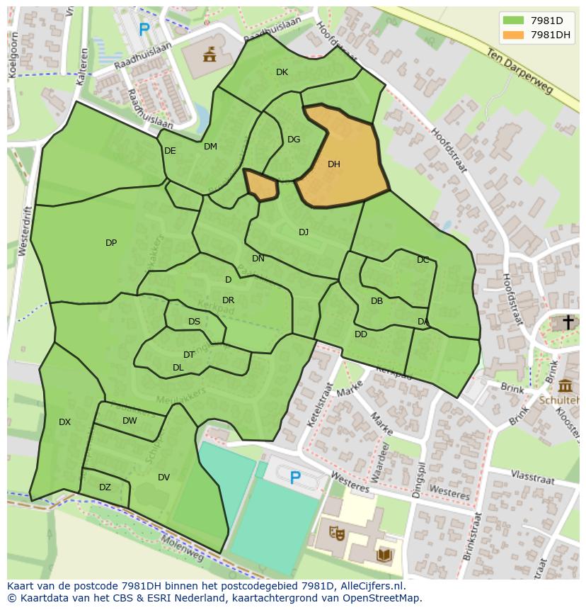Afbeelding van het postcodegebied 7981 DH op de kaart.