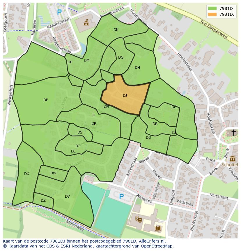 Afbeelding van het postcodegebied 7981 DJ op de kaart.