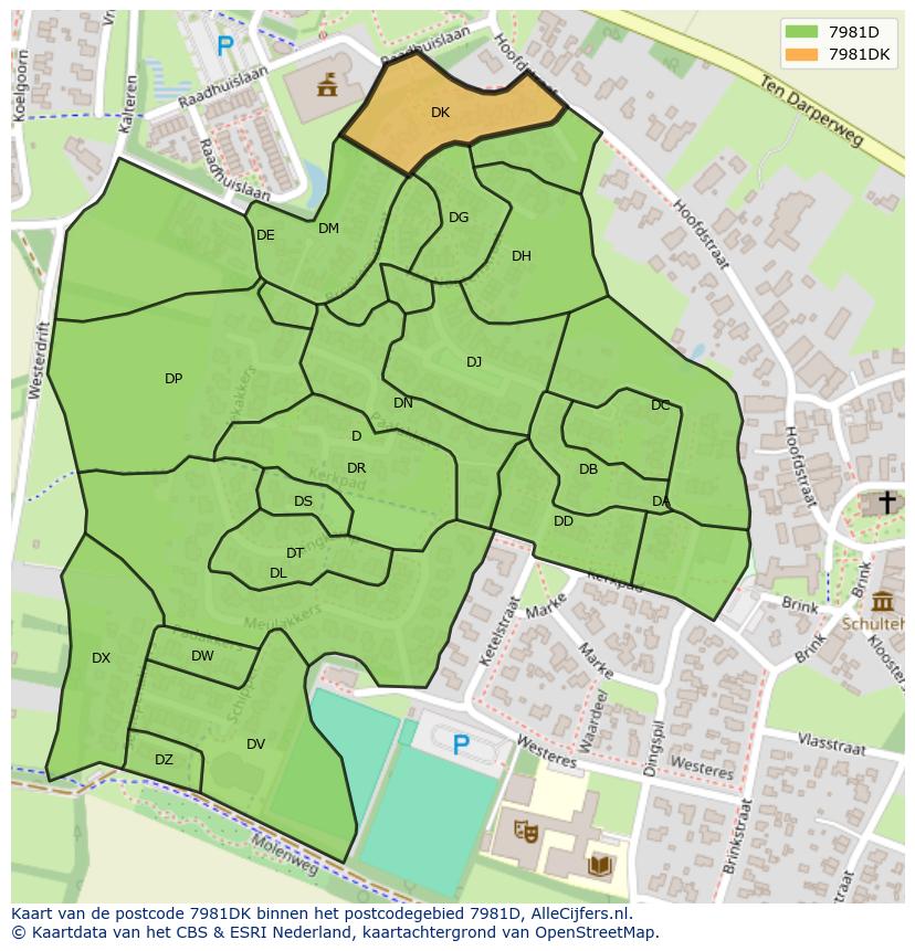Afbeelding van het postcodegebied 7981 DK op de kaart.
