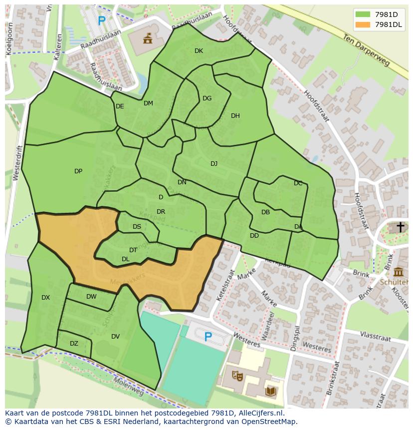 Afbeelding van het postcodegebied 7981 DL op de kaart.