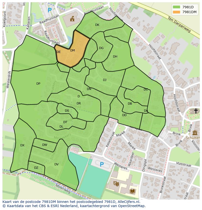 Afbeelding van het postcodegebied 7981 DM op de kaart.