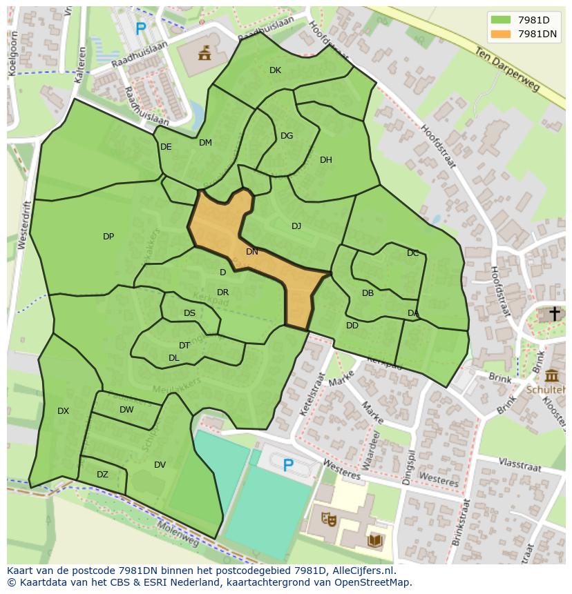 Afbeelding van het postcodegebied 7981 DN op de kaart.