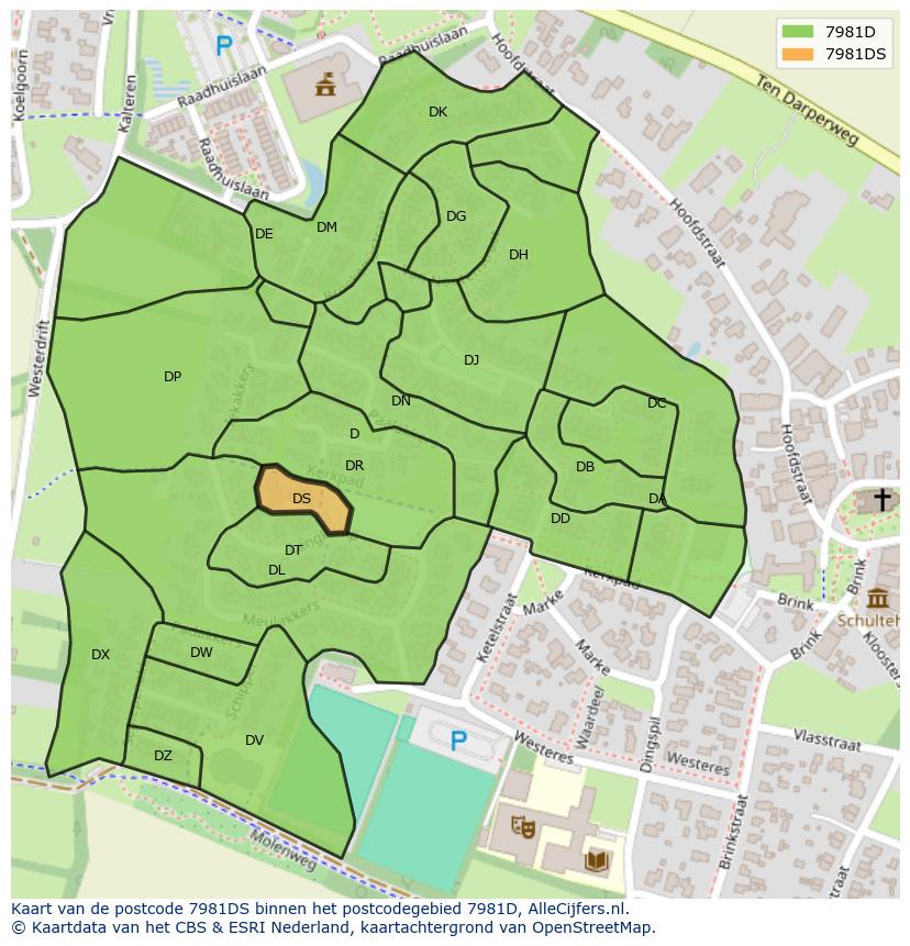 Afbeelding van het postcodegebied 7981 DS op de kaart.