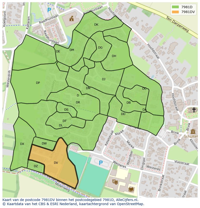 Afbeelding van het postcodegebied 7981 DV op de kaart.
