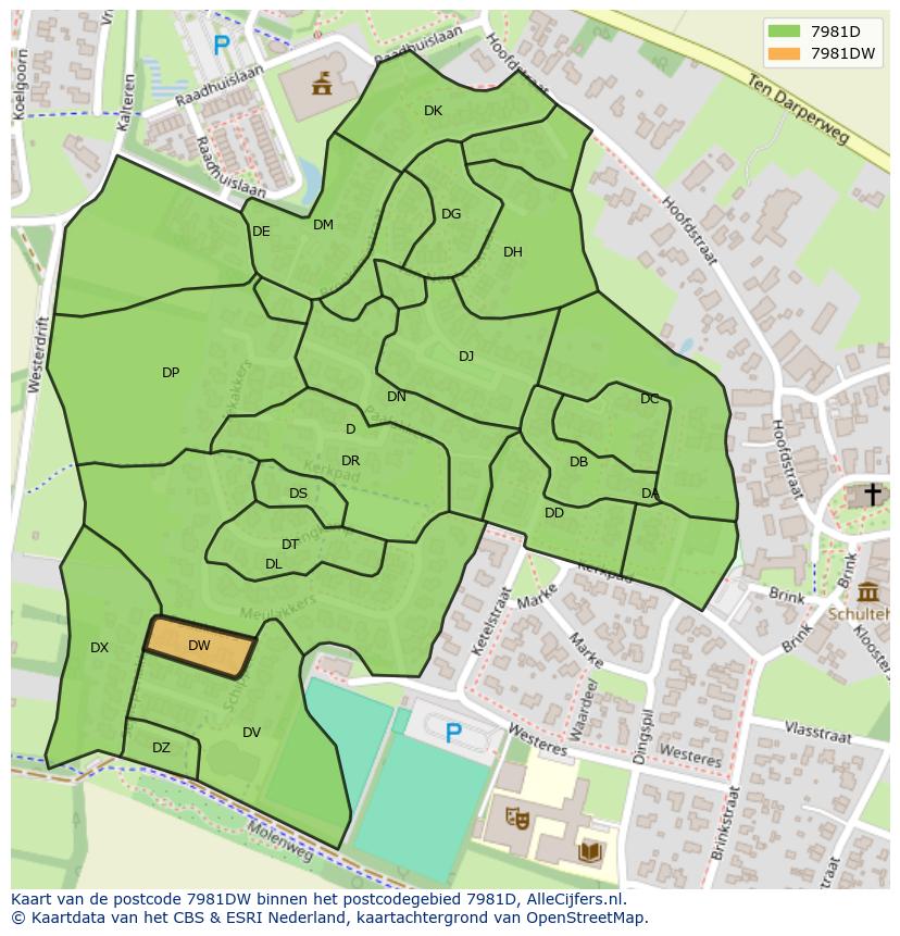 Afbeelding van het postcodegebied 7981 DW op de kaart.