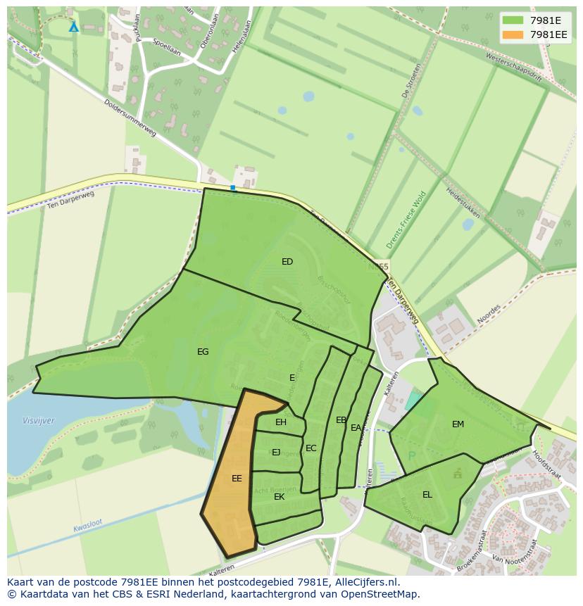 Afbeelding van het postcodegebied 7981 EE op de kaart.