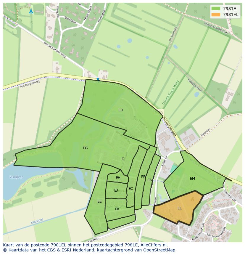 Afbeelding van het postcodegebied 7981 EL op de kaart.