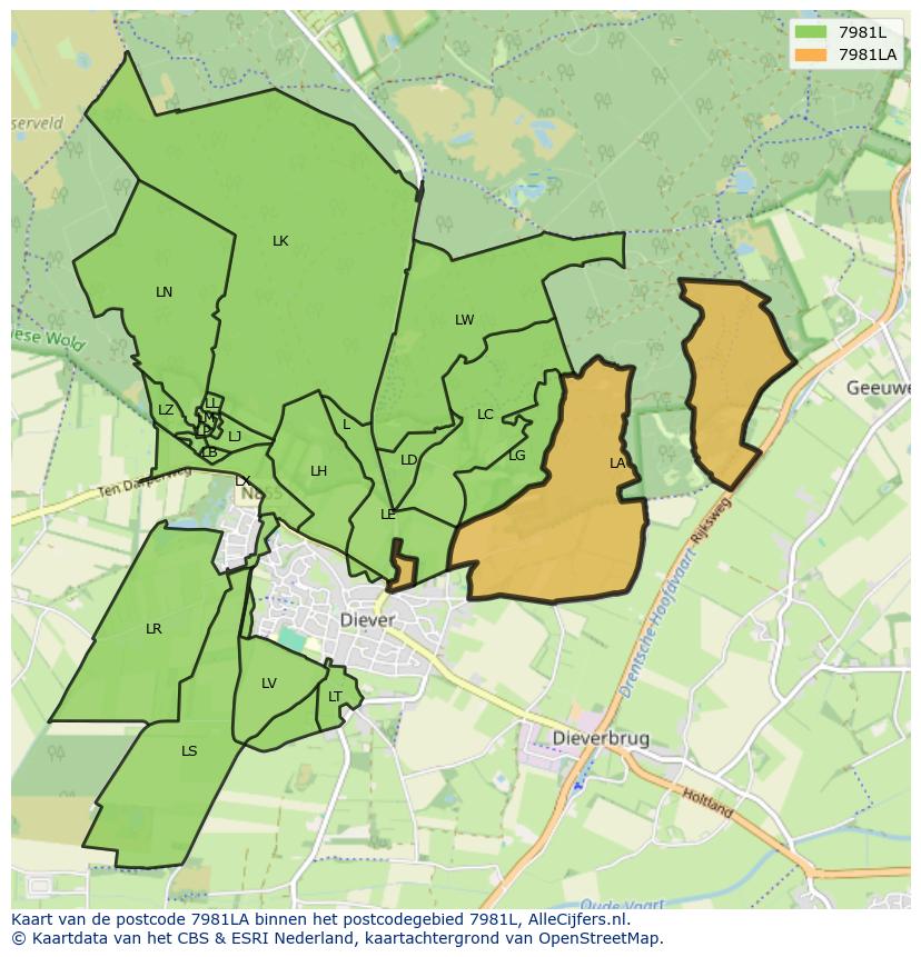 Afbeelding van het postcodegebied 7981 LA op de kaart.