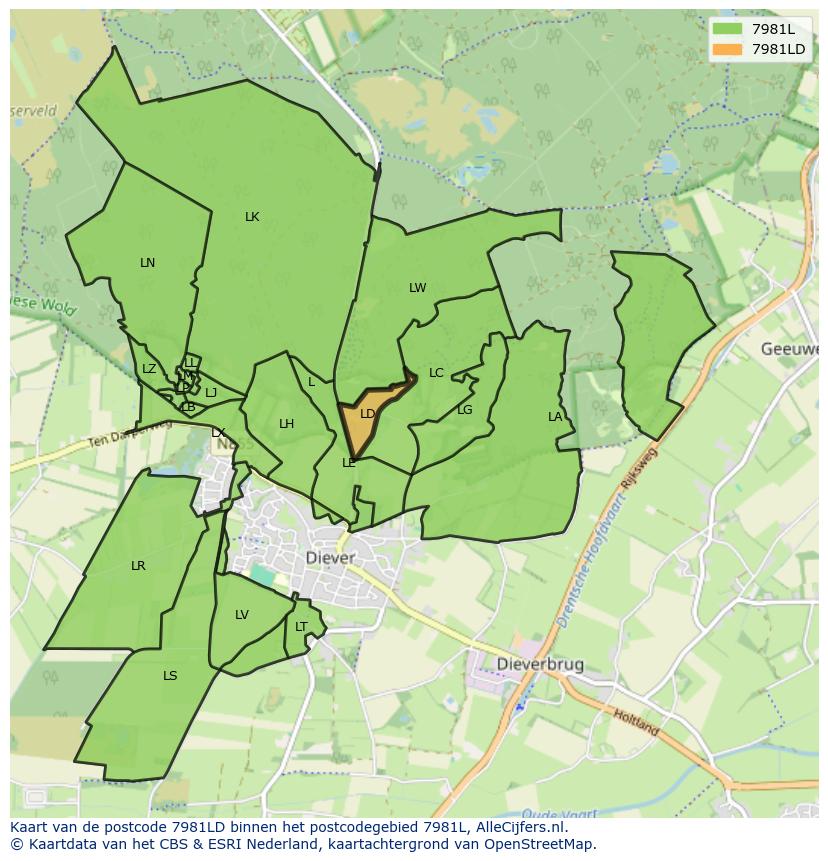 Afbeelding van het postcodegebied 7981 LD op de kaart.