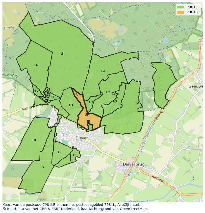 Afbeelding van het postcodegebied 7981 LE op de kaart.