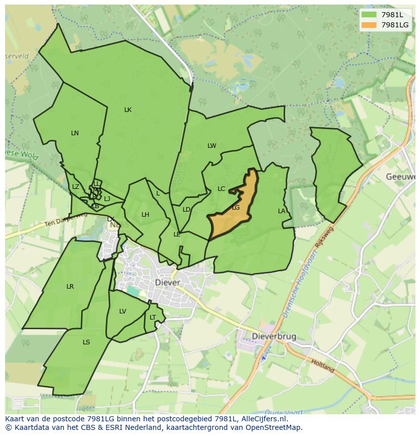 Afbeelding van het postcodegebied 7981 LG op de kaart.