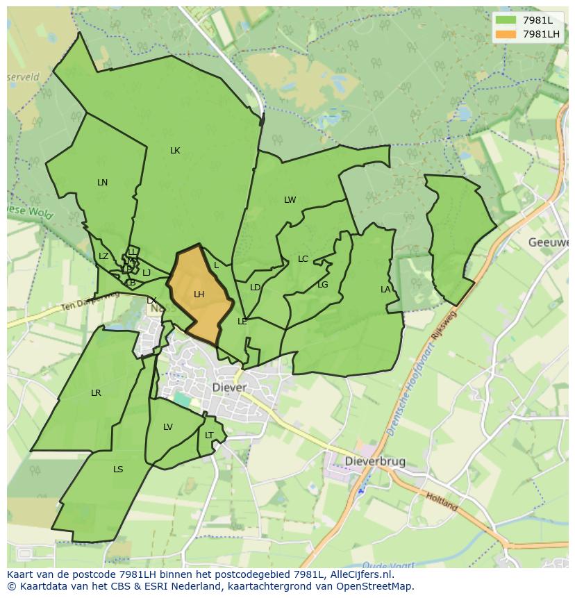 Afbeelding van het postcodegebied 7981 LH op de kaart.