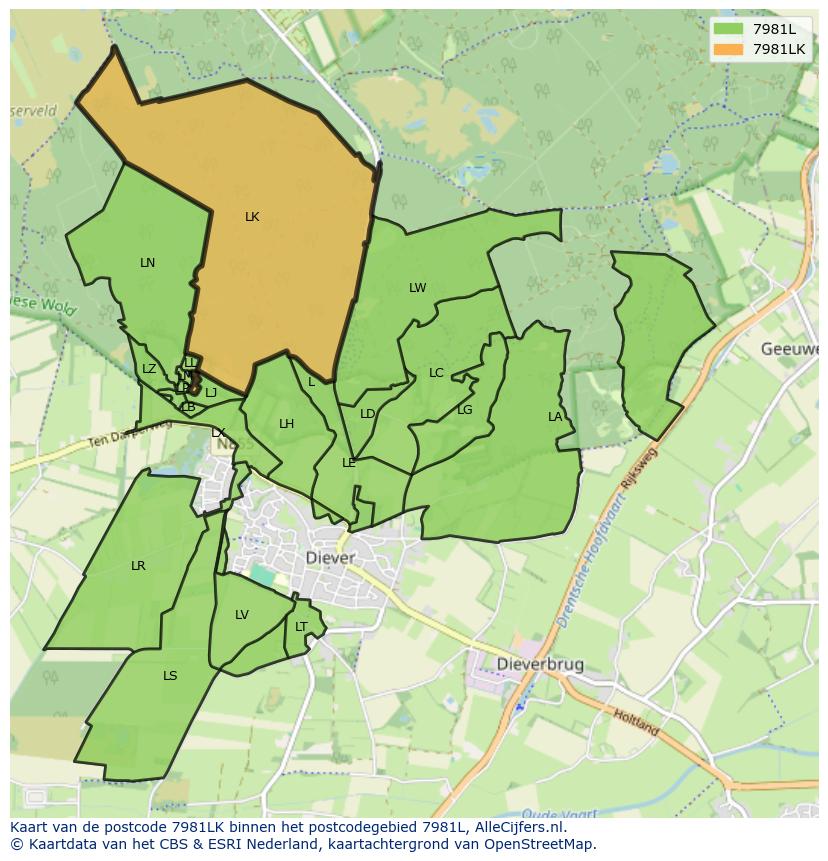 Afbeelding van het postcodegebied 7981 LK op de kaart.