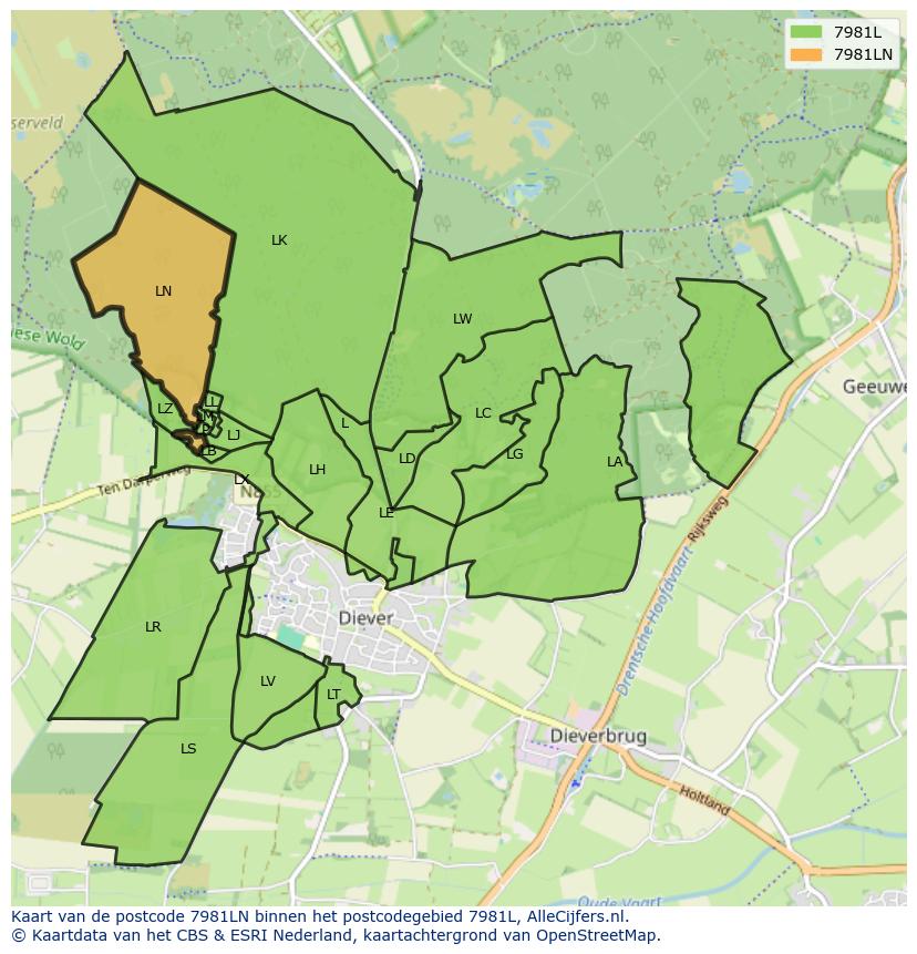 Afbeelding van het postcodegebied 7981 LN op de kaart.