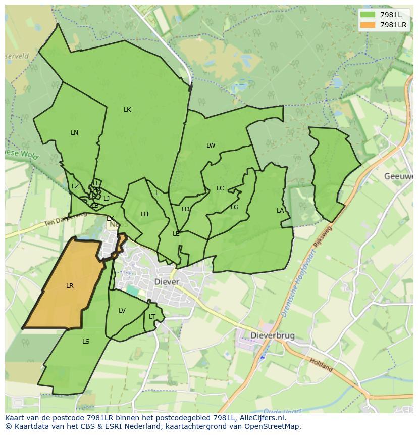 Afbeelding van het postcodegebied 7981 LR op de kaart.