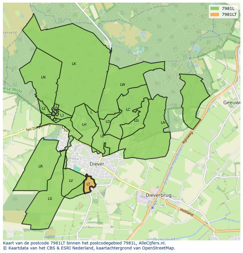 Afbeelding van het postcodegebied 7981 LT op de kaart.