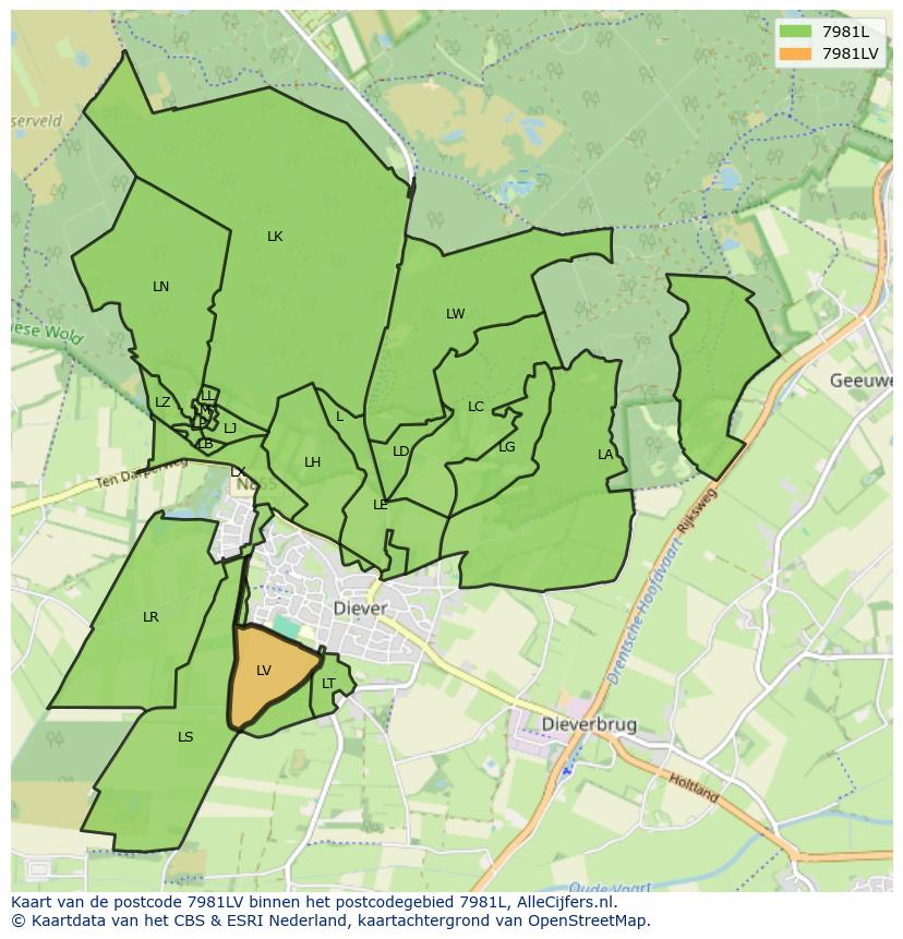 Afbeelding van het postcodegebied 7981 LV op de kaart.