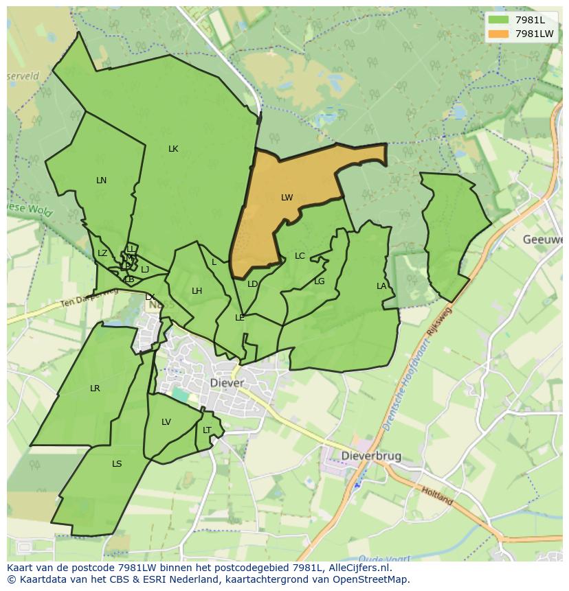 Afbeelding van het postcodegebied 7981 LW op de kaart.
