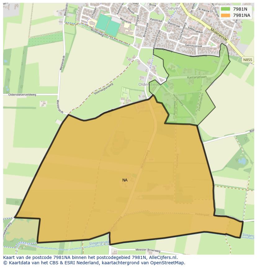 Afbeelding van het postcodegebied 7981 NA op de kaart.