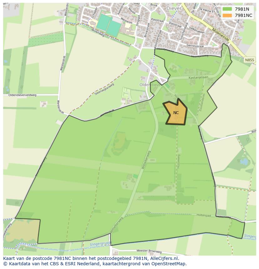 Afbeelding van het postcodegebied 7981 NC op de kaart.