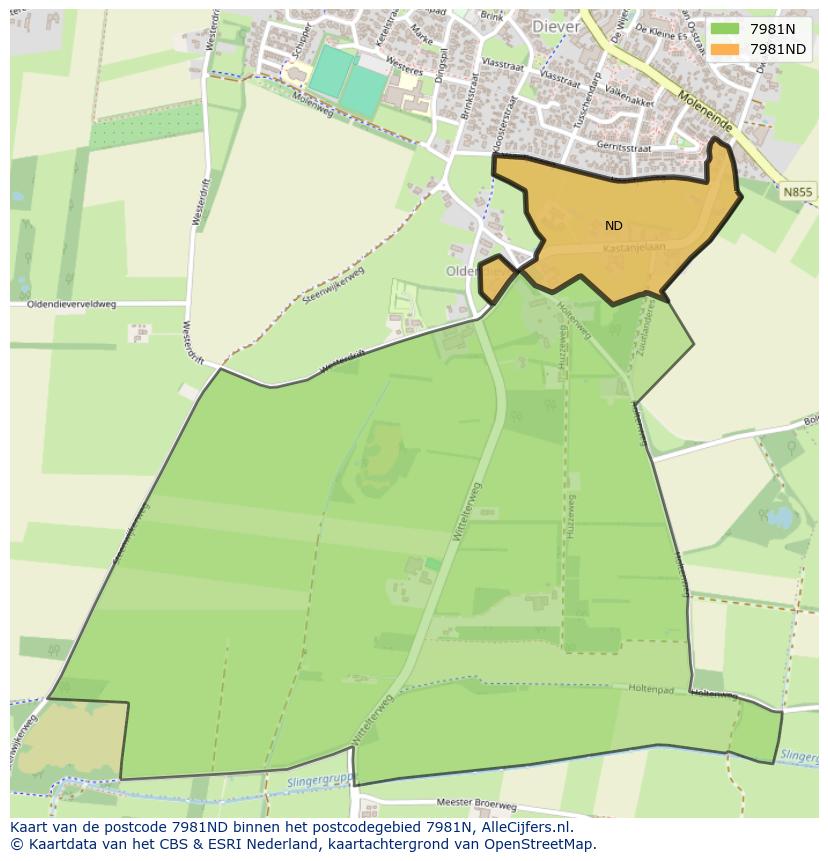 Afbeelding van het postcodegebied 7981 ND op de kaart.