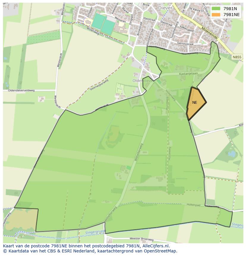 Afbeelding van het postcodegebied 7981 NE op de kaart.