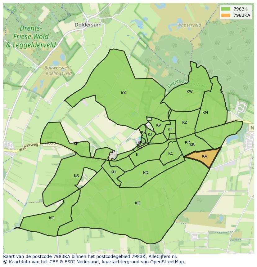 Afbeelding van het postcodegebied 7983 KA op de kaart.