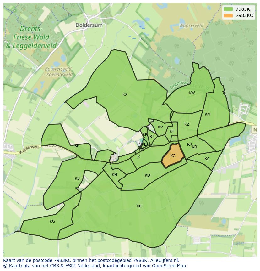 Afbeelding van het postcodegebied 7983 KC op de kaart.