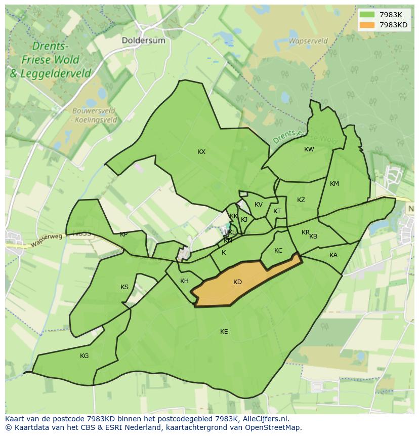 Afbeelding van het postcodegebied 7983 KD op de kaart.