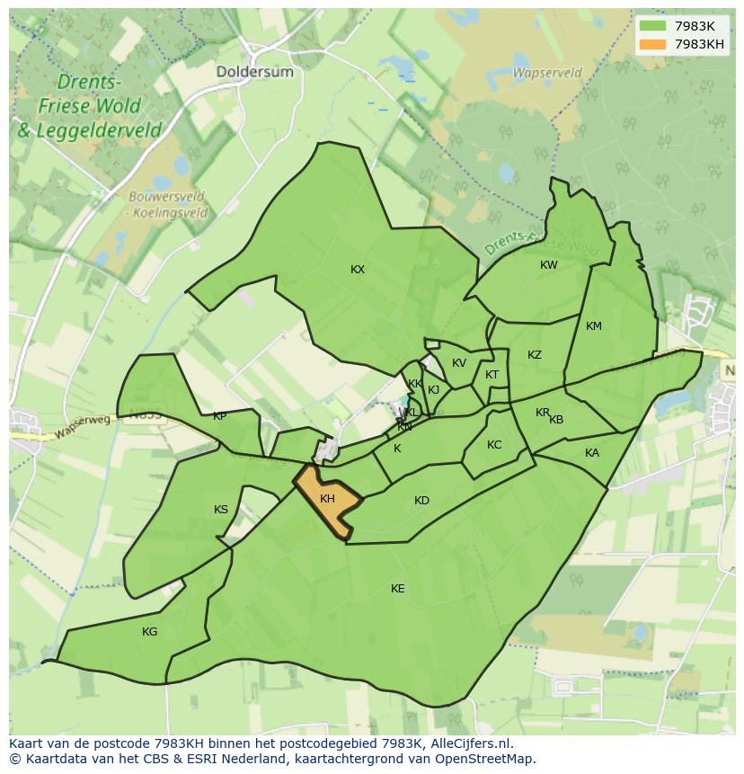 Afbeelding van het postcodegebied 7983 KH op de kaart.