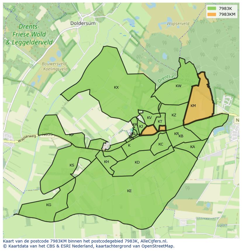 Afbeelding van het postcodegebied 7983 KM op de kaart.