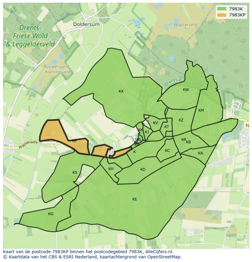 Afbeelding van het postcodegebied 7983 KP op de kaart.