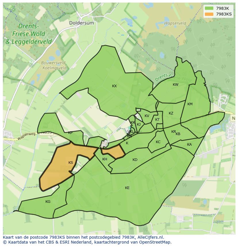 Afbeelding van het postcodegebied 7983 KS op de kaart.