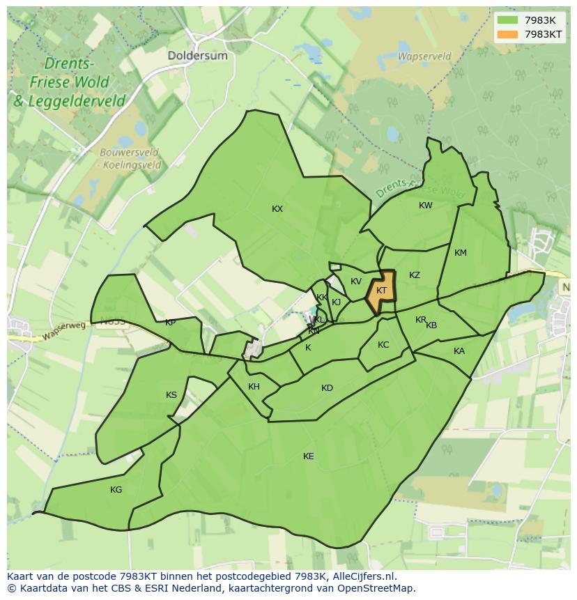 Afbeelding van het postcodegebied 7983 KT op de kaart.