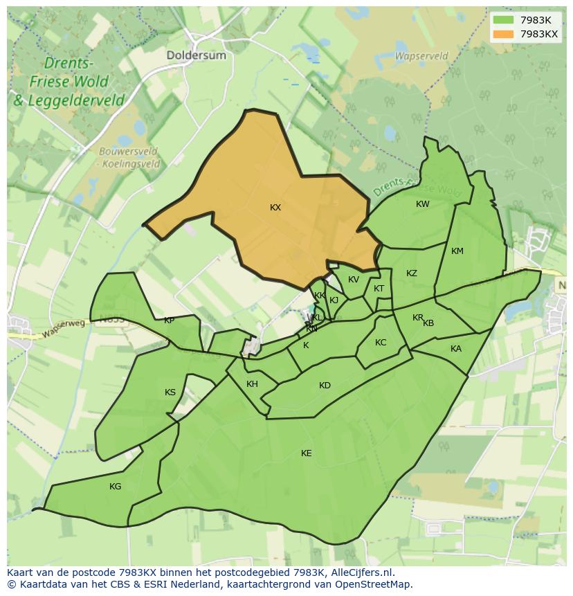 Afbeelding van het postcodegebied 7983 KX op de kaart.
