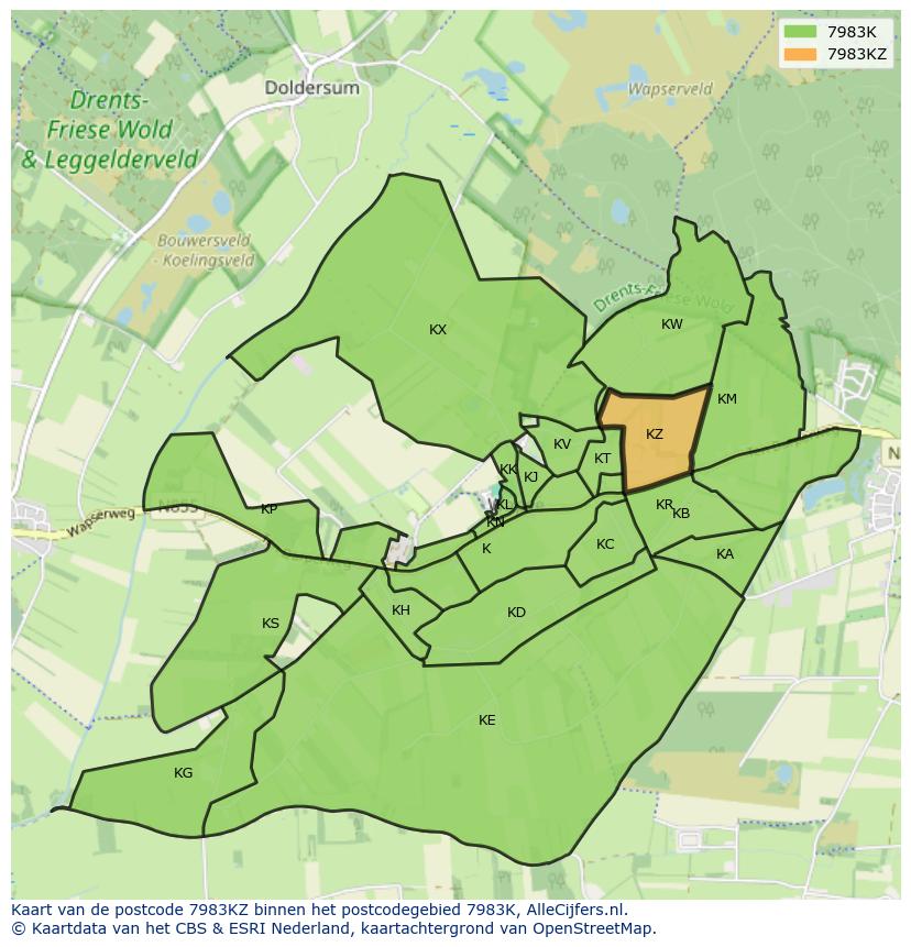Afbeelding van het postcodegebied 7983 KZ op de kaart.