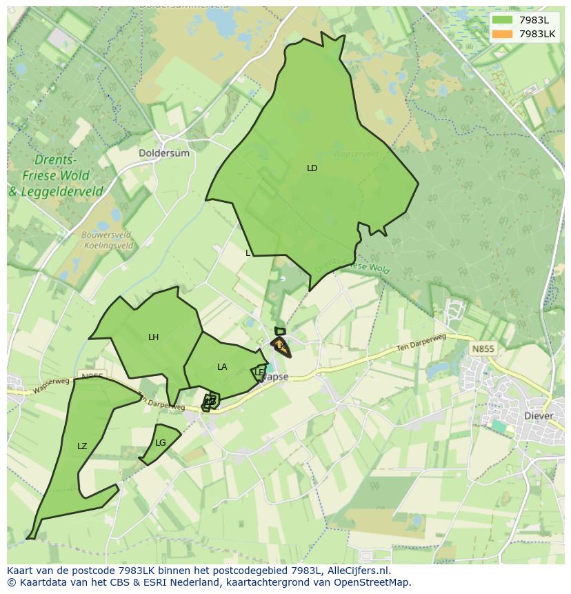 Afbeelding van het postcodegebied 7983 LK op de kaart.