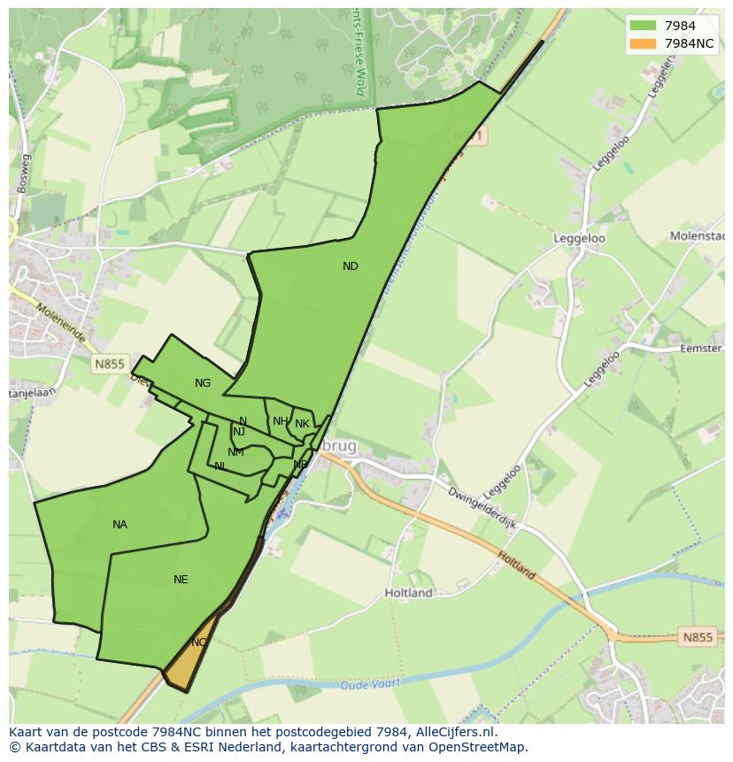 Afbeelding van het postcodegebied 7984 NC op de kaart.