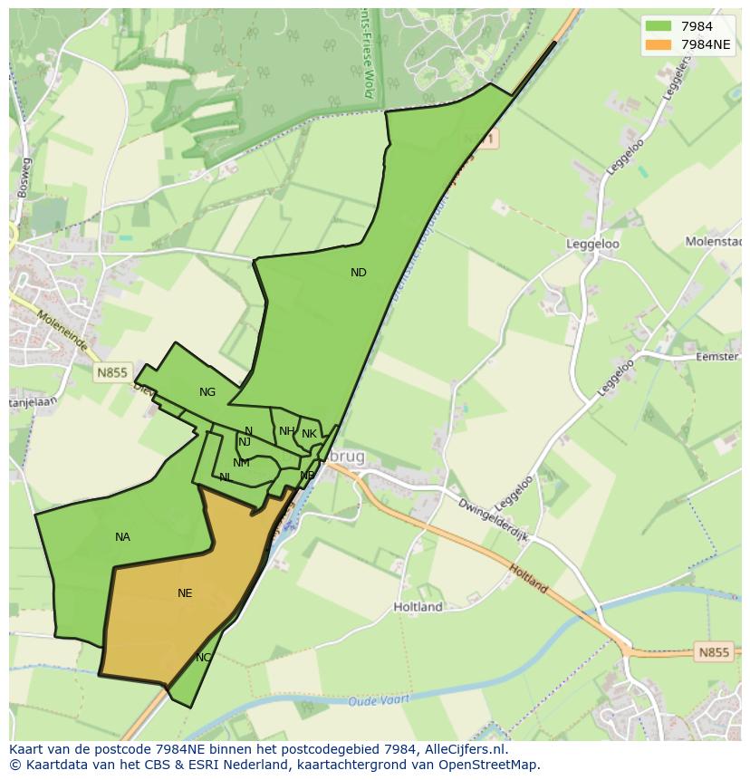 Afbeelding van het postcodegebied 7984 NE op de kaart.