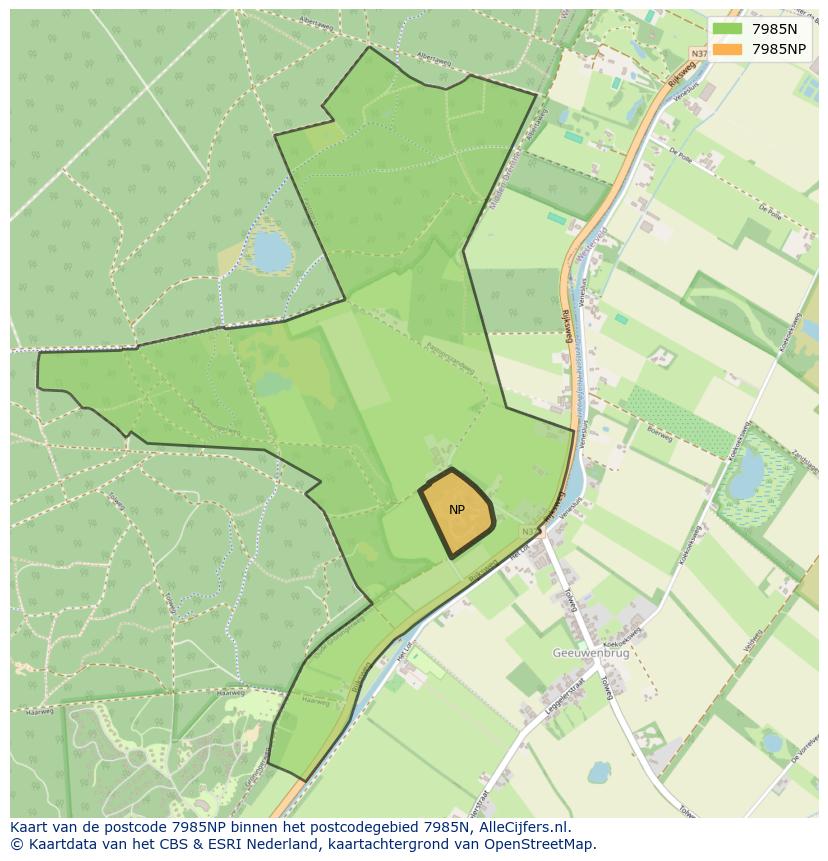 Afbeelding van het postcodegebied 7985 NP op de kaart.