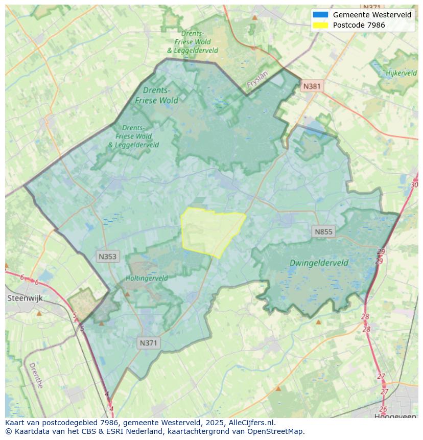 Afbeelding van het postcodegebied 7986 op de kaart.
